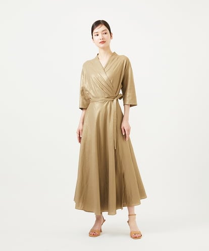 GBEJA07900 Sybilla 【メディア着用】メタリックリネンカシュクールドレス