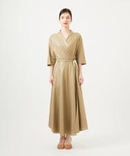 GBEJA07900 Sybilla(シビラ) 【メディア着用】メタリックリネンカシュクールドレス ゴールド