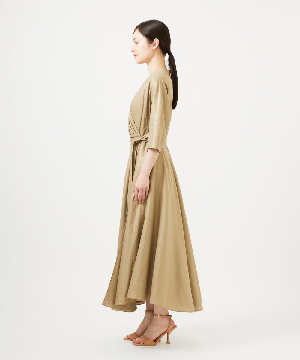 GBEJA07900 Sybilla(シビラ) 【メディア着用】メタリックリネンカシュクールドレス ゴールド