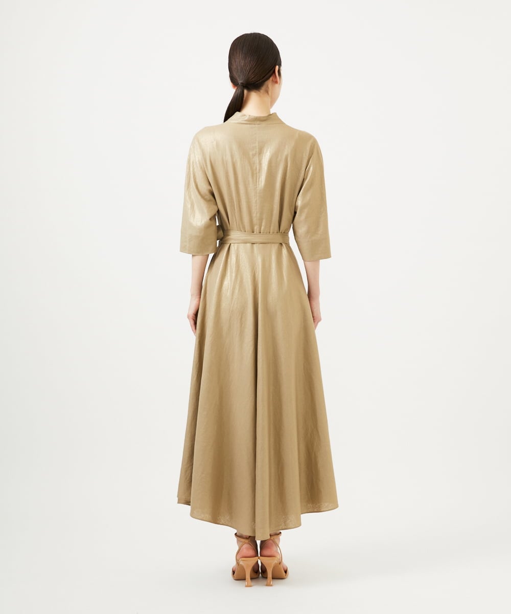 GBEJA07900 Sybilla(シビラ) 【メディア着用】メタリックリネンカシュクールドレス ゴールド