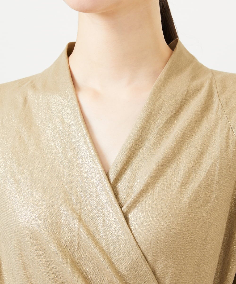 GBEJA07900 Sybilla(シビラ) 【メディア着用】メタリックリネンカシュクールドレス ゴールド