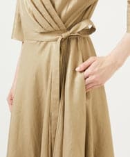 GBEJA07900 Sybilla(シビラ) 【メディア着用】メタリックリネンカシュクールドレス ゴールド