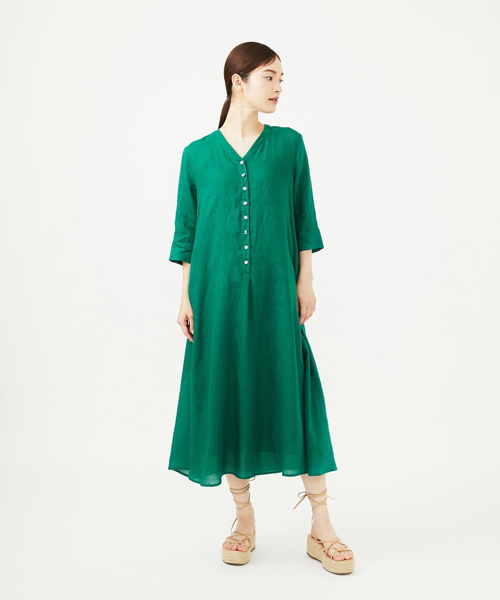 GBEJA42540 Sybilla(シビラ) リネンローンボタンデザインドレス グリーン