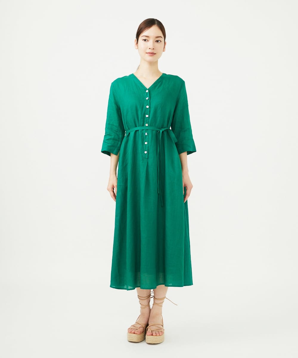 GBEJA42540 Sybilla(シビラ) リネンローンボタンデザインドレス グリーン