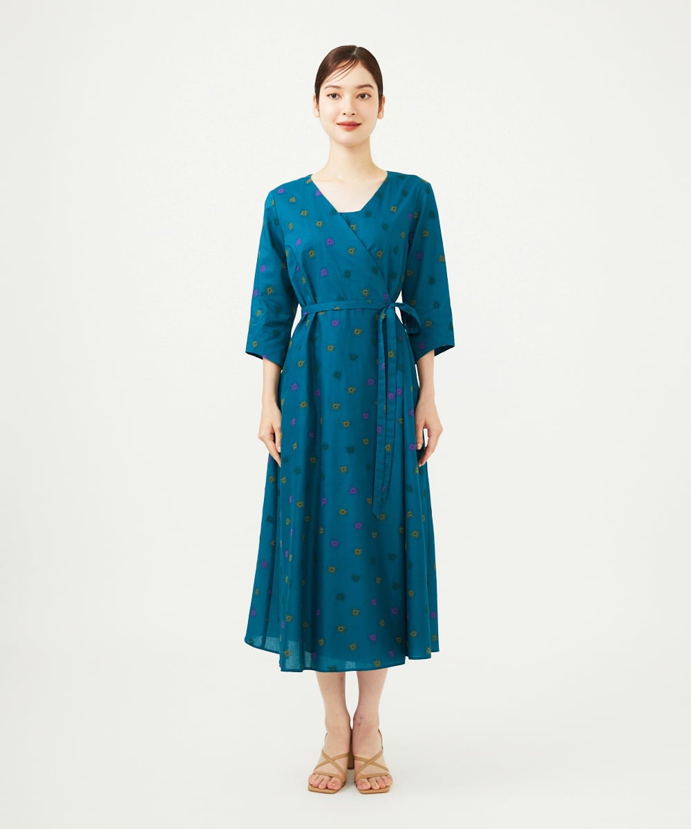 GBEJB01700 Sybilla(シビラ) アスタリスク刺繍ラップドレス ブルーグリーン