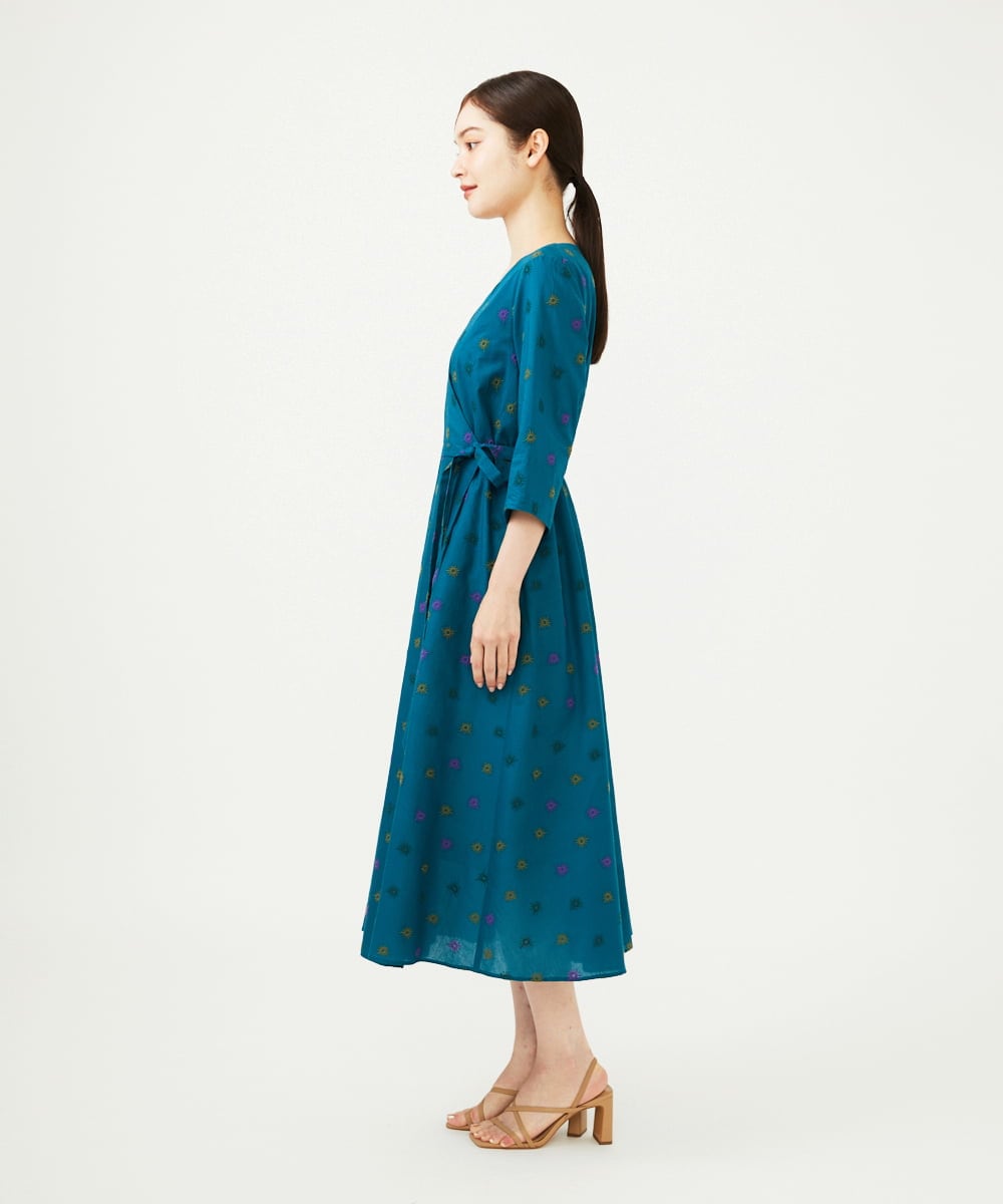 GBEJB01700 Sybilla(シビラ) アスタリスク刺繍ラップドレス ブルーグリーン