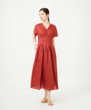 GBEJD31630 Sybilla(シビラ) 平織りリネンタックデザインドレス テラコッタ