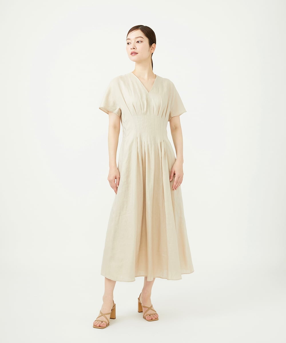 GBEJD31630 Sybilla(シビラ) 平織りリネンタックデザインドレス ベージュ
