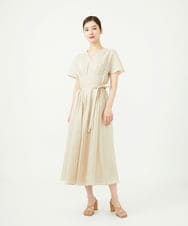 GBEJD31630 Sybilla(シビラ) 平織りリネンタックデザインドレス ベージュ