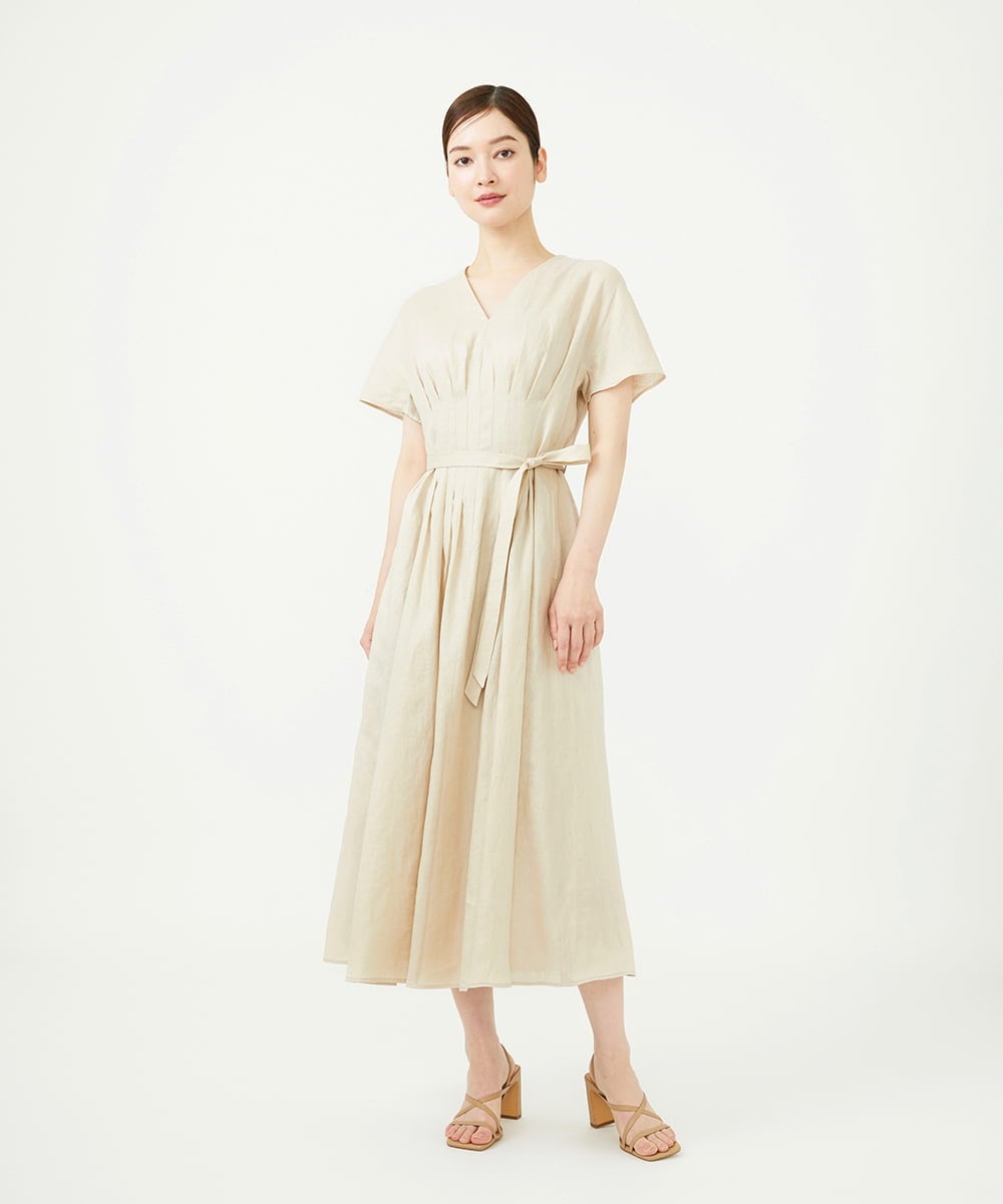 GBEJD31630 Sybilla(シビラ) 平織りリネンタックデザインドレス ベージュ