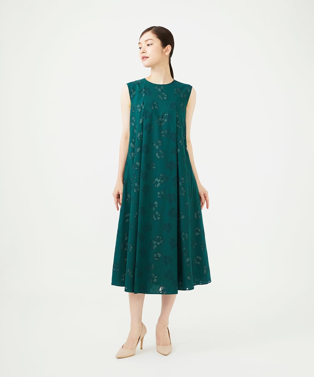 GBEJE80700 Sybilla(シビラ) オパールフラワータックドレス グリーン