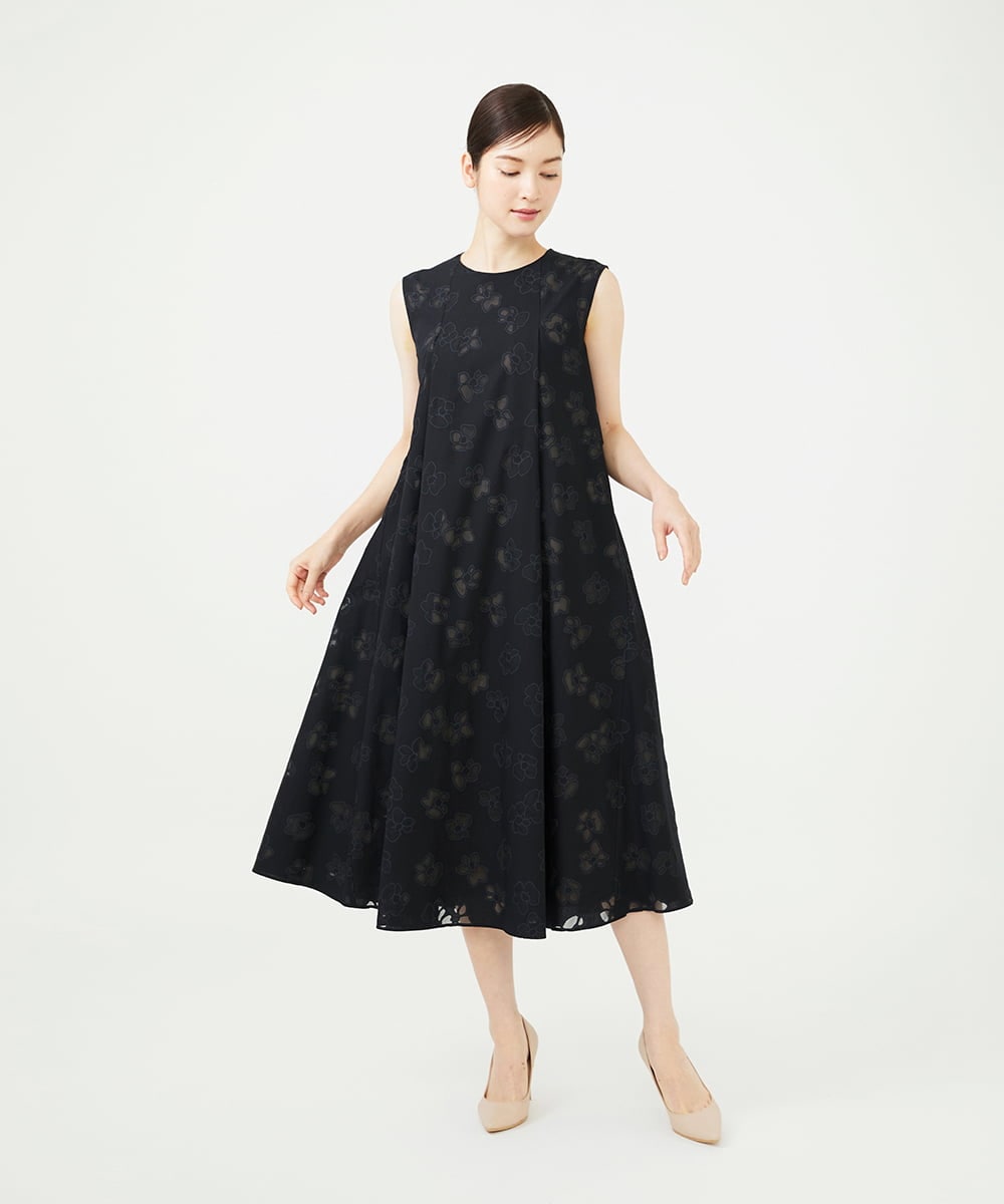 GBEJE80700 Sybilla(シビラ) オパールフラワータックドレス ブラック