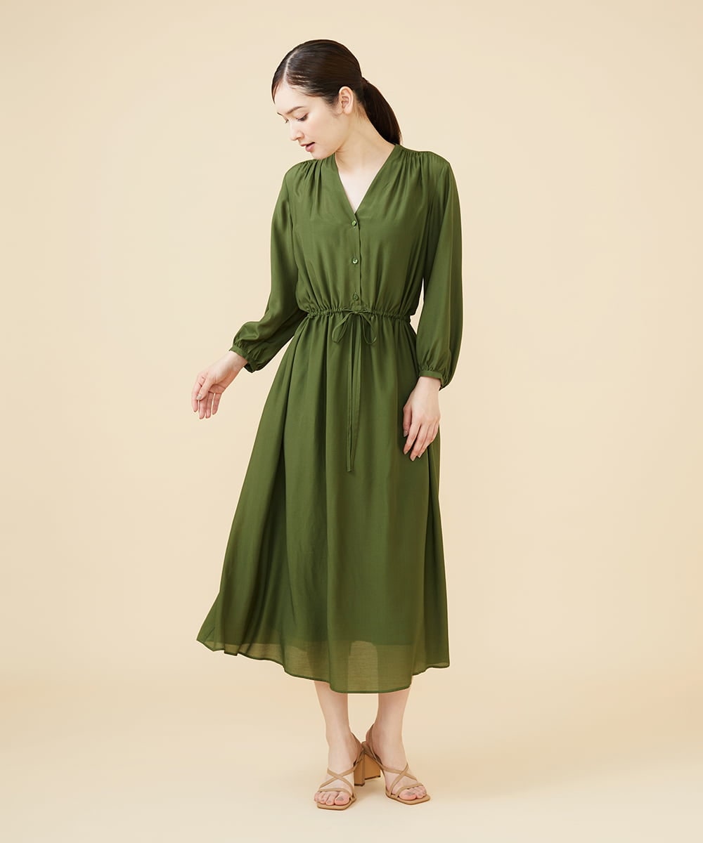 GBEJW04590 Sybilla(シビラ) シルクレーヨンギャザードレス カーキ