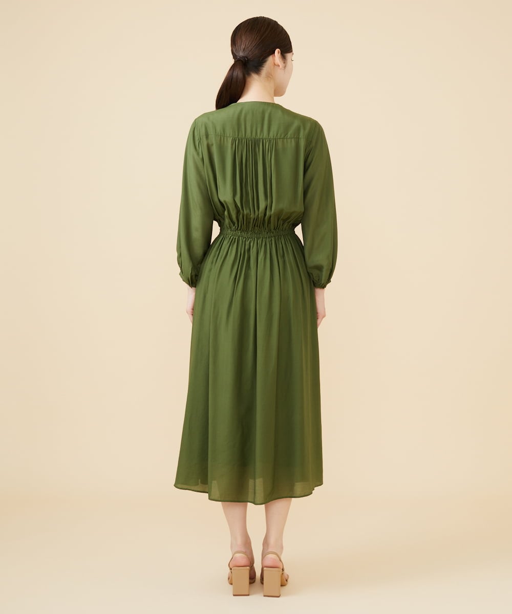 GBEJW04590 Sybilla(シビラ) シルクレーヨンギャザードレス カーキ