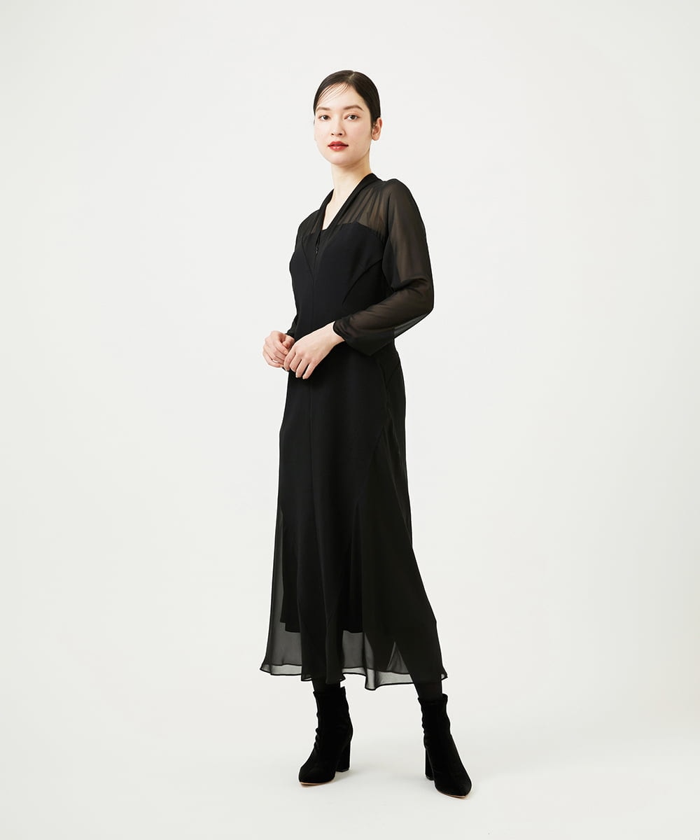 GBEWD34150 Sybilla(シビラ) シフォンバックサテン切り替えドレス ブラック