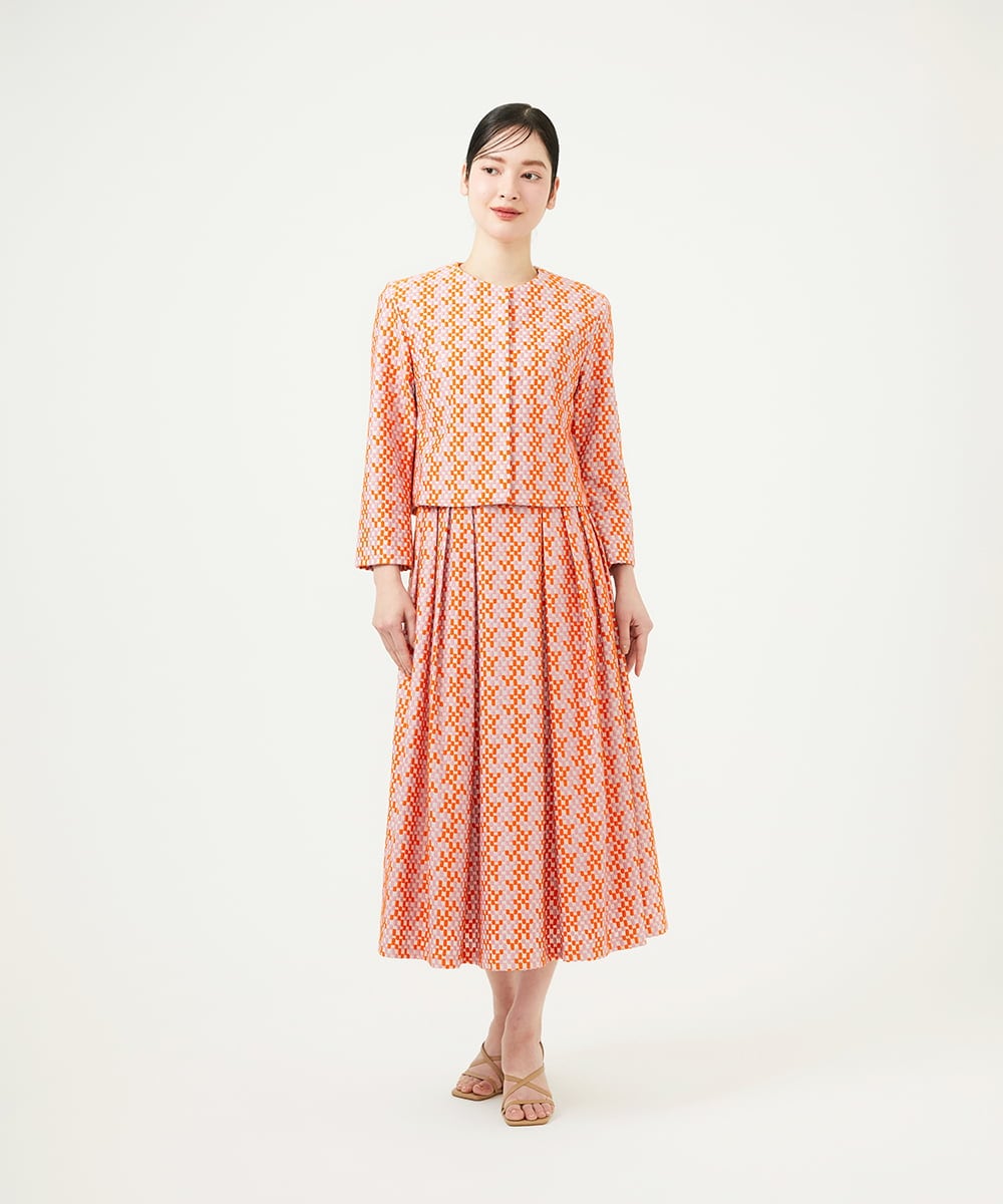 GBEYD05100 Sybilla(シビラ) スクエアドット刺繍ドレス オレンジ系
