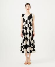 GBEZA08130 Sybilla(シビラ) サークルパッチワークドレス ライトベージュ×ブラック