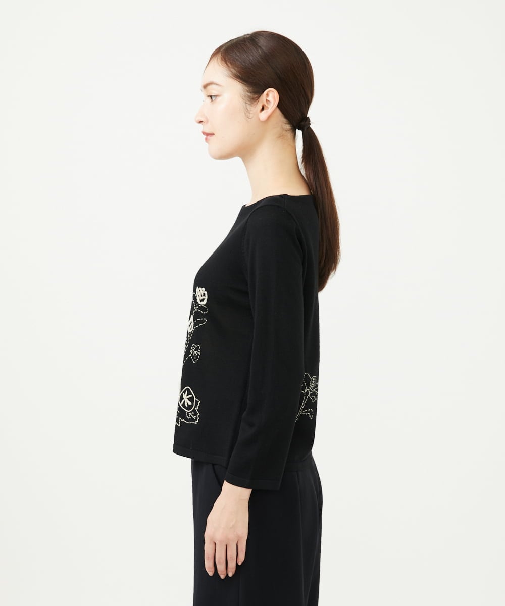 GBFAD34500 Sybilla(シビラ) ステッチフラワー刺繍プルオーバー ブラック