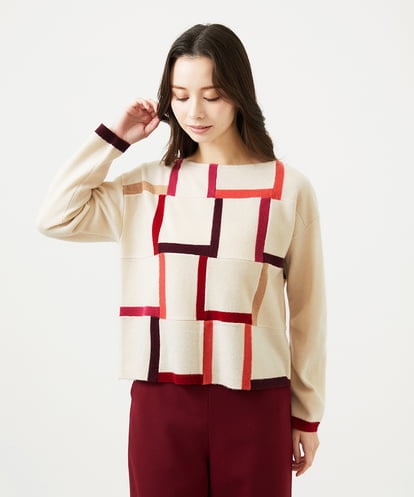 GBFAF34450 Sybilla パッチワークデザインニット