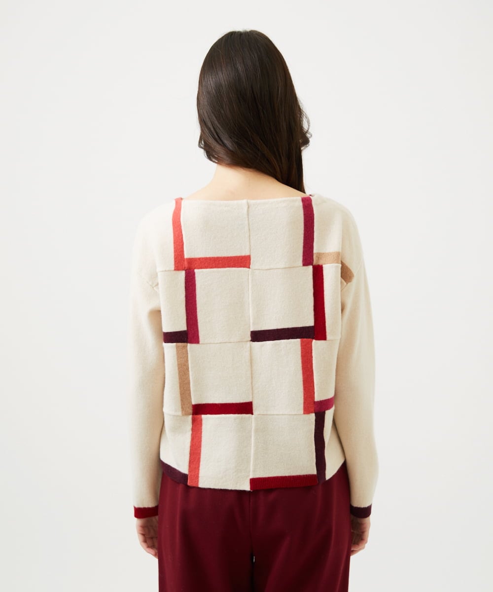 GBFAF34450 Sybilla(シビラ) パッチワークデザインニット アイボリー系