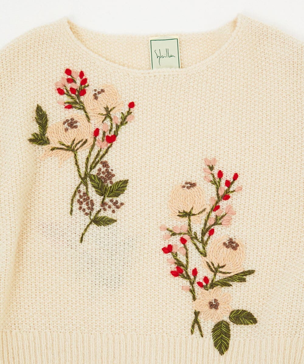 GBFAF36500 Sybilla(シビラ) ポピーブーケ刺繍ニット ベージュ