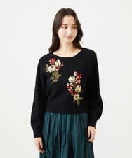 GBFAF36500 Sybilla(シビラ) ポピーブーケ刺繍ニット ブラック