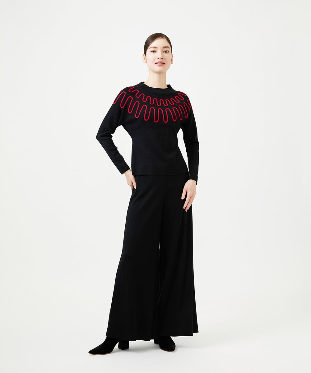 GBFCD02400 Sybilla(シビラ) バイカラーコード刺繍ニット ブラック