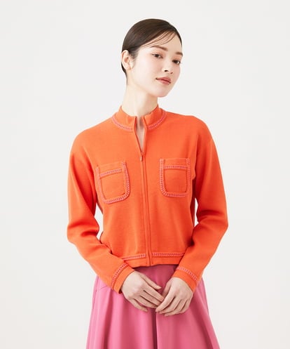 GBFEE04450 Sybilla 配色ステッチジップアップカーディガン