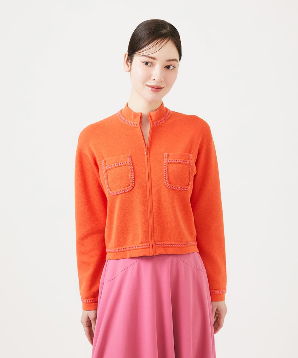 GBFEE04450 Sybilla(シビラ) 配色ステッチジップアップカーディガン オレンジ