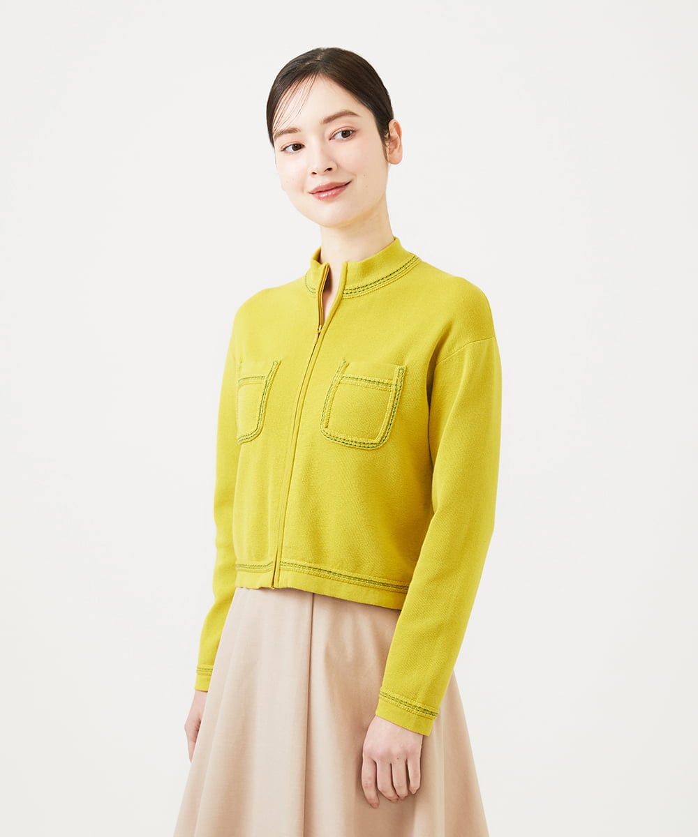 GBFEE04450 Sybilla(シビラ) 配色ステッチジップアップカーディガン イエロー