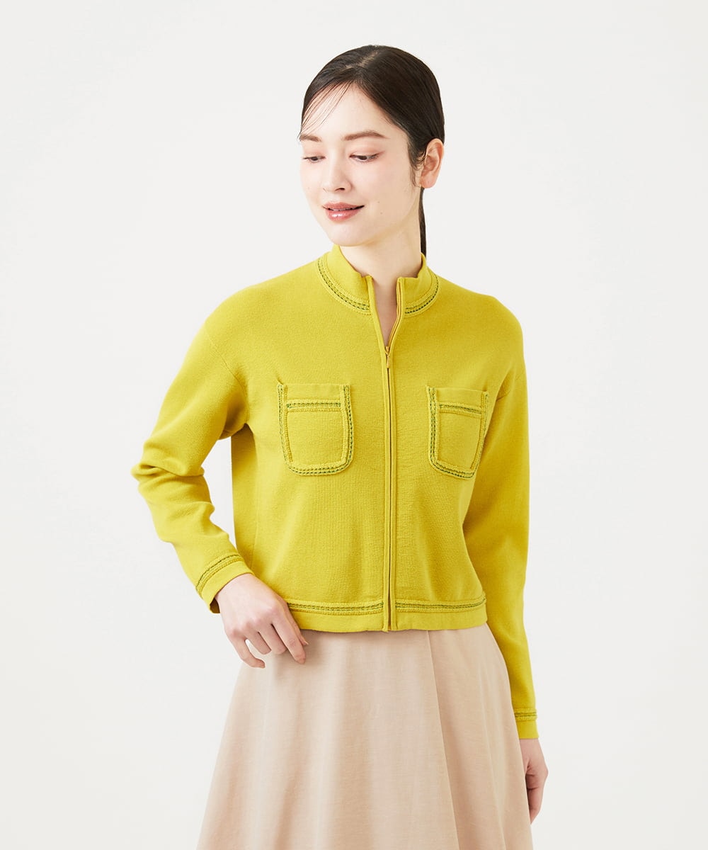 GBFEE04450 Sybilla(シビラ) 配色ステッチジップアップカーディガン イエロー