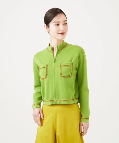 GBFEE04450 Sybilla 配色ステッチジップアップカーディガン