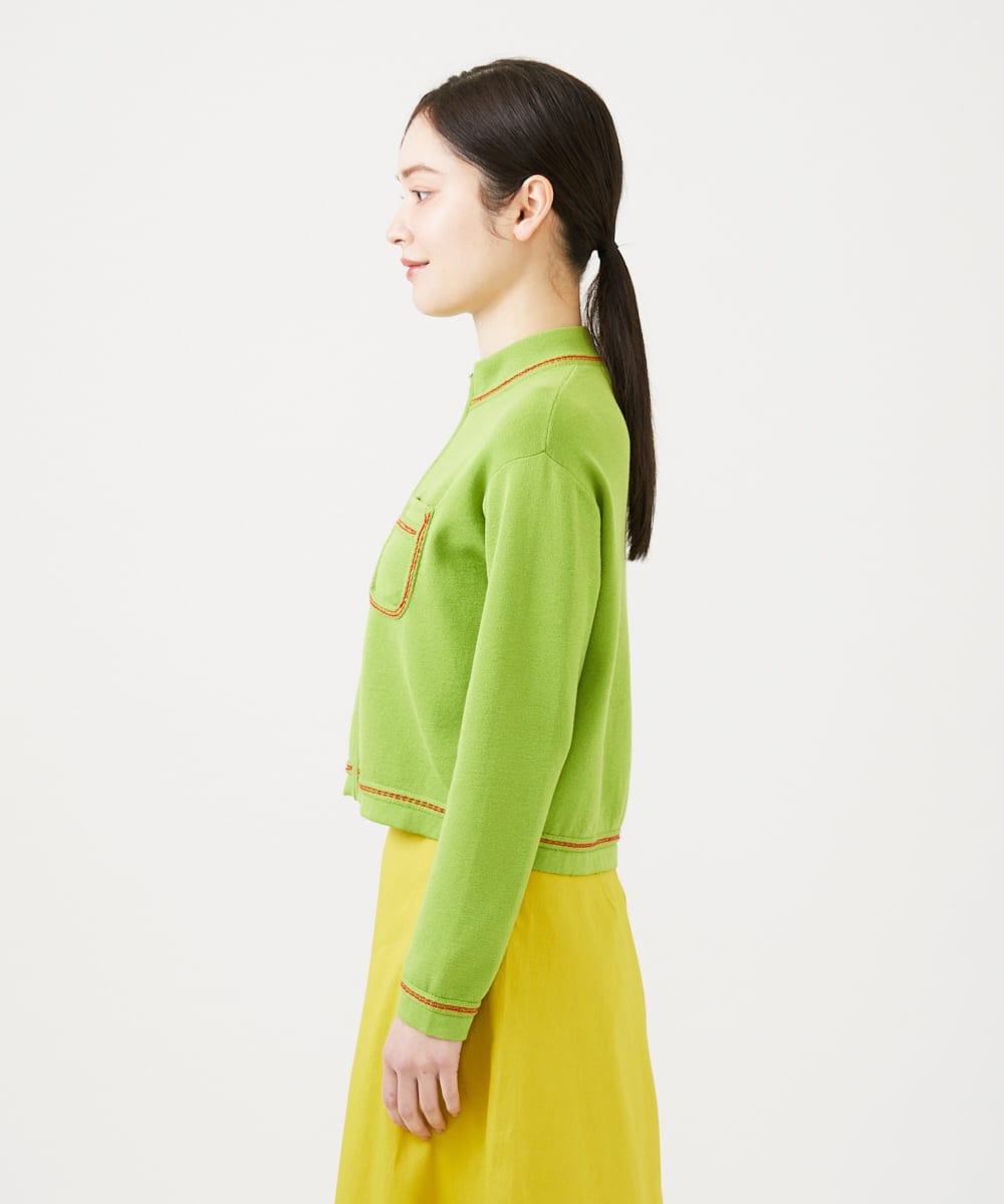 GBFEE04450 Sybilla(シビラ) 配色ステッチジップアップカーディガン グリーン