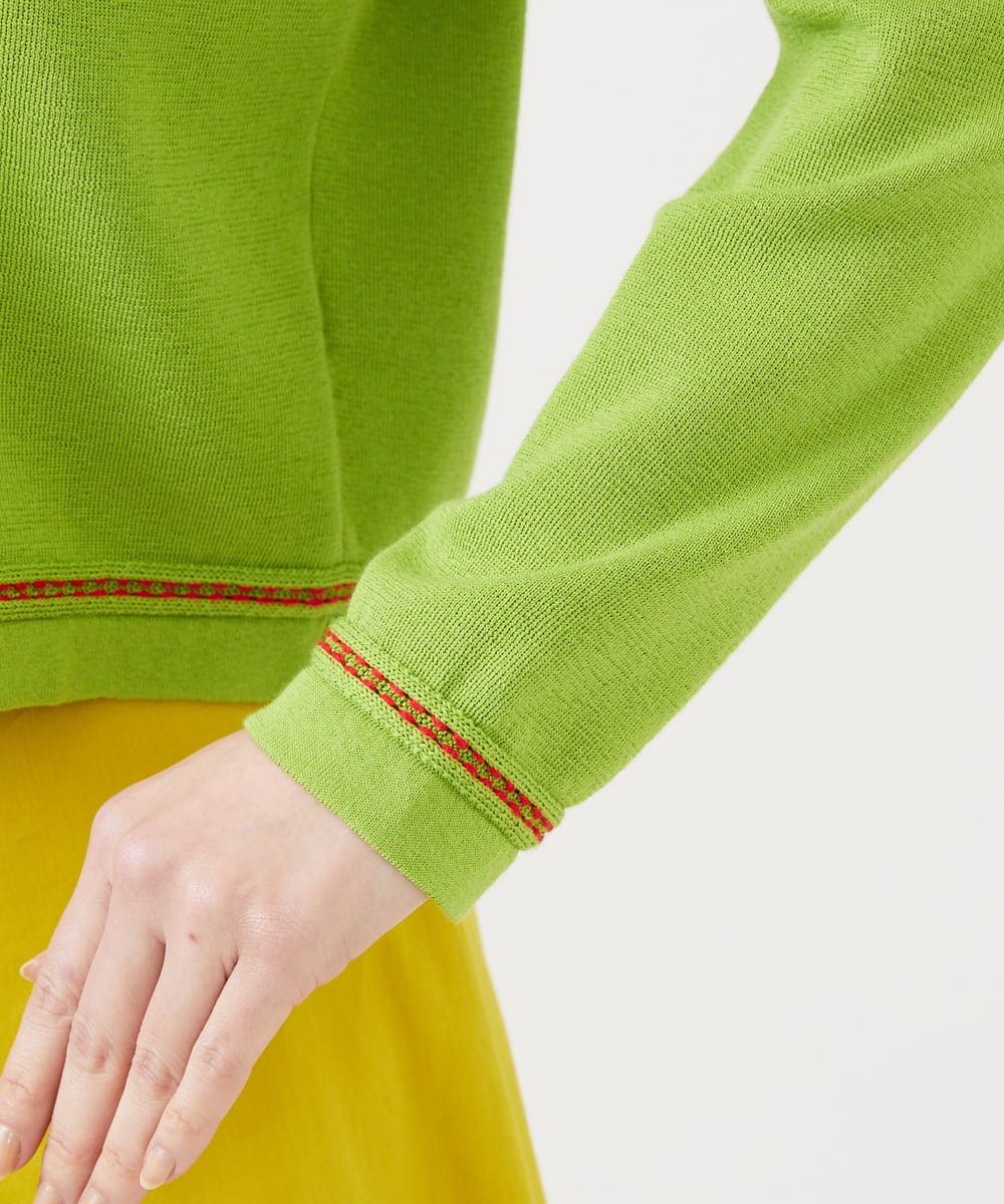 GBFEE04450 Sybilla(シビラ) 配色ステッチジップアップカーディガン グリーン