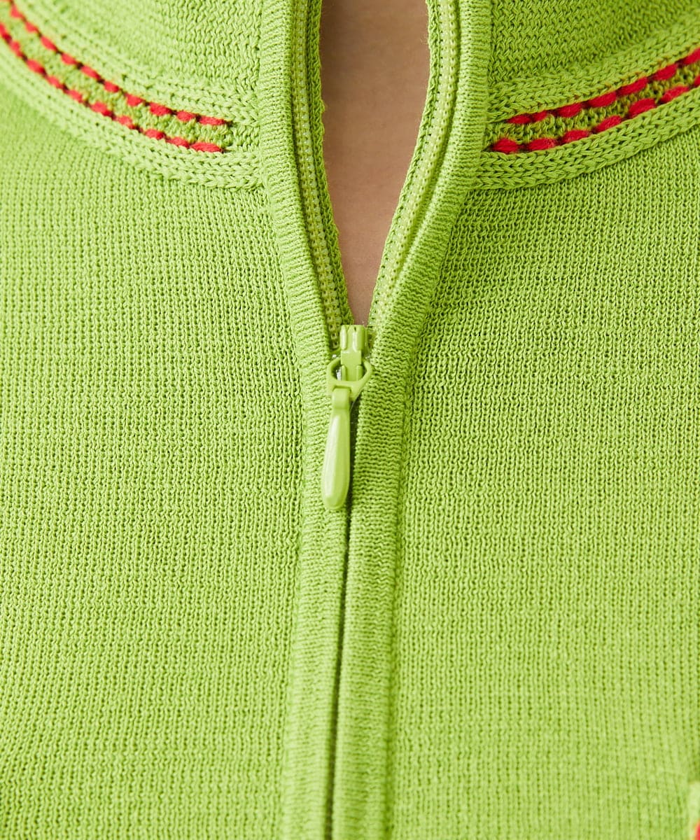 GBFEE04450 Sybilla(シビラ) 配色ステッチジップアップカーディガン グリーン