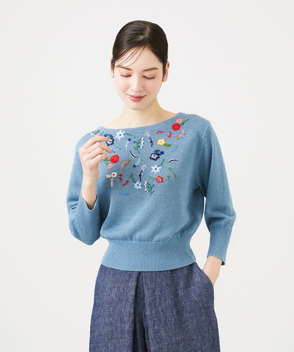 GBFGD01550 Sybilla(シビラ) ビーズフラワー刺繍ニット ブルー