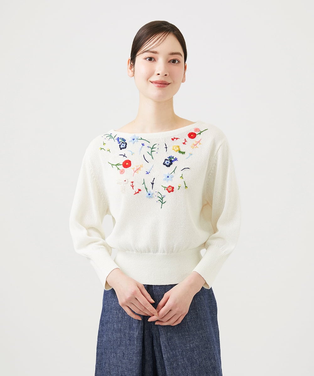 GBFGD01550 Sybilla(シビラ) ビーズフラワー刺繍ニット アイボリー
