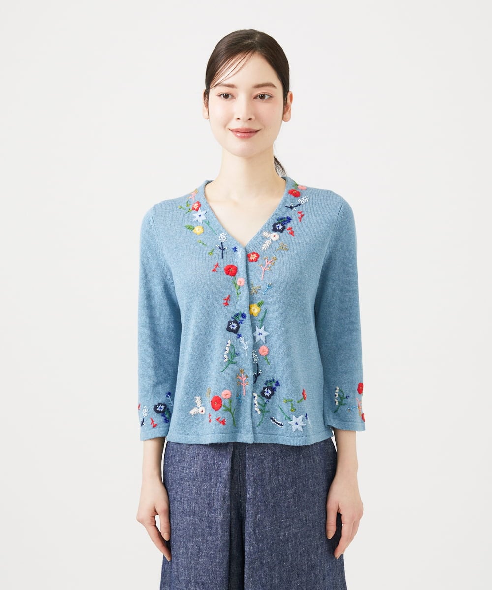 GBFGD02650 Sybilla(シビラ) ビーズフラワー刺繍カーディガン ブルー