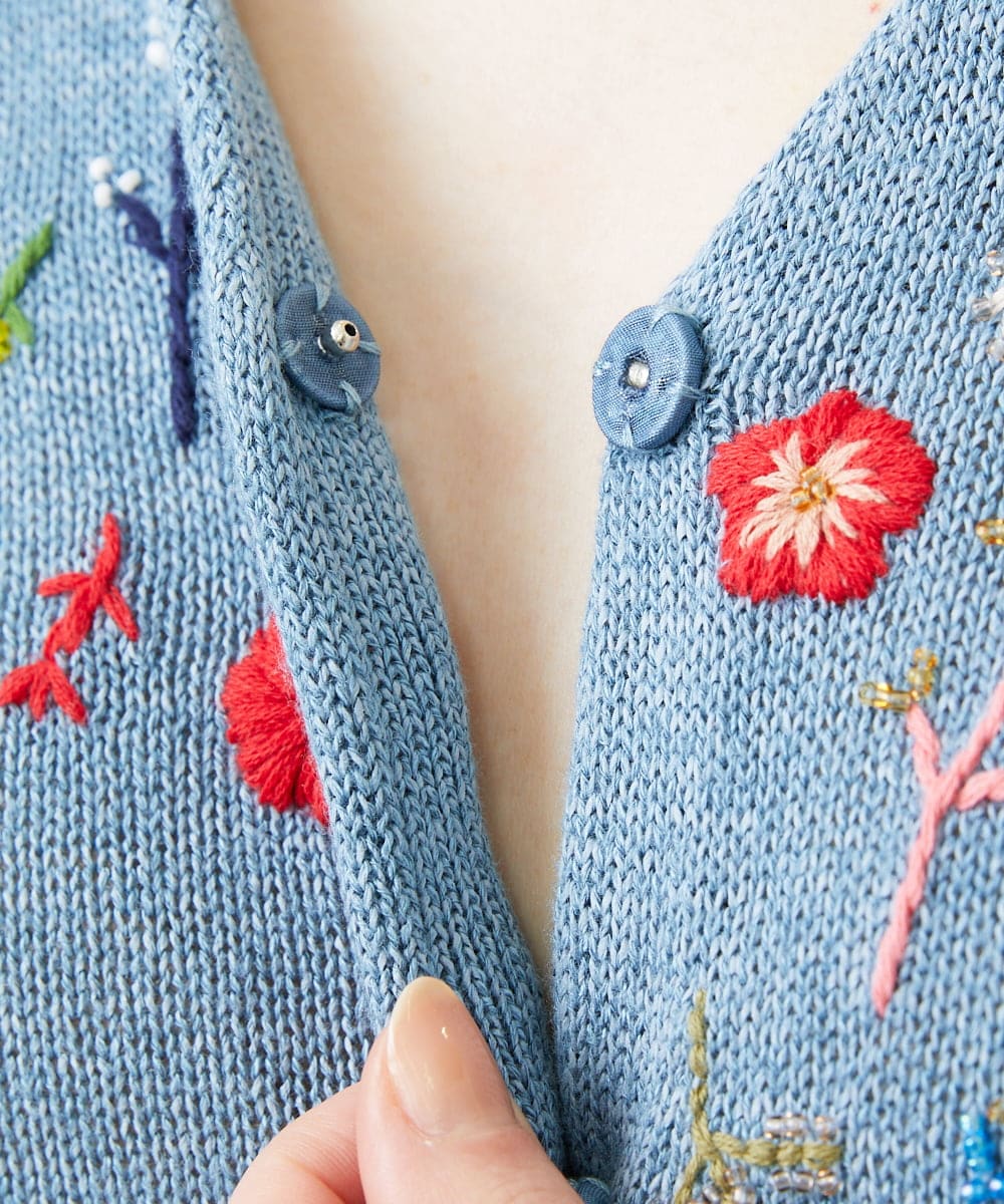 GBFGD02650 Sybilla(シビラ) ビーズフラワー刺繍カーディガン ブルー