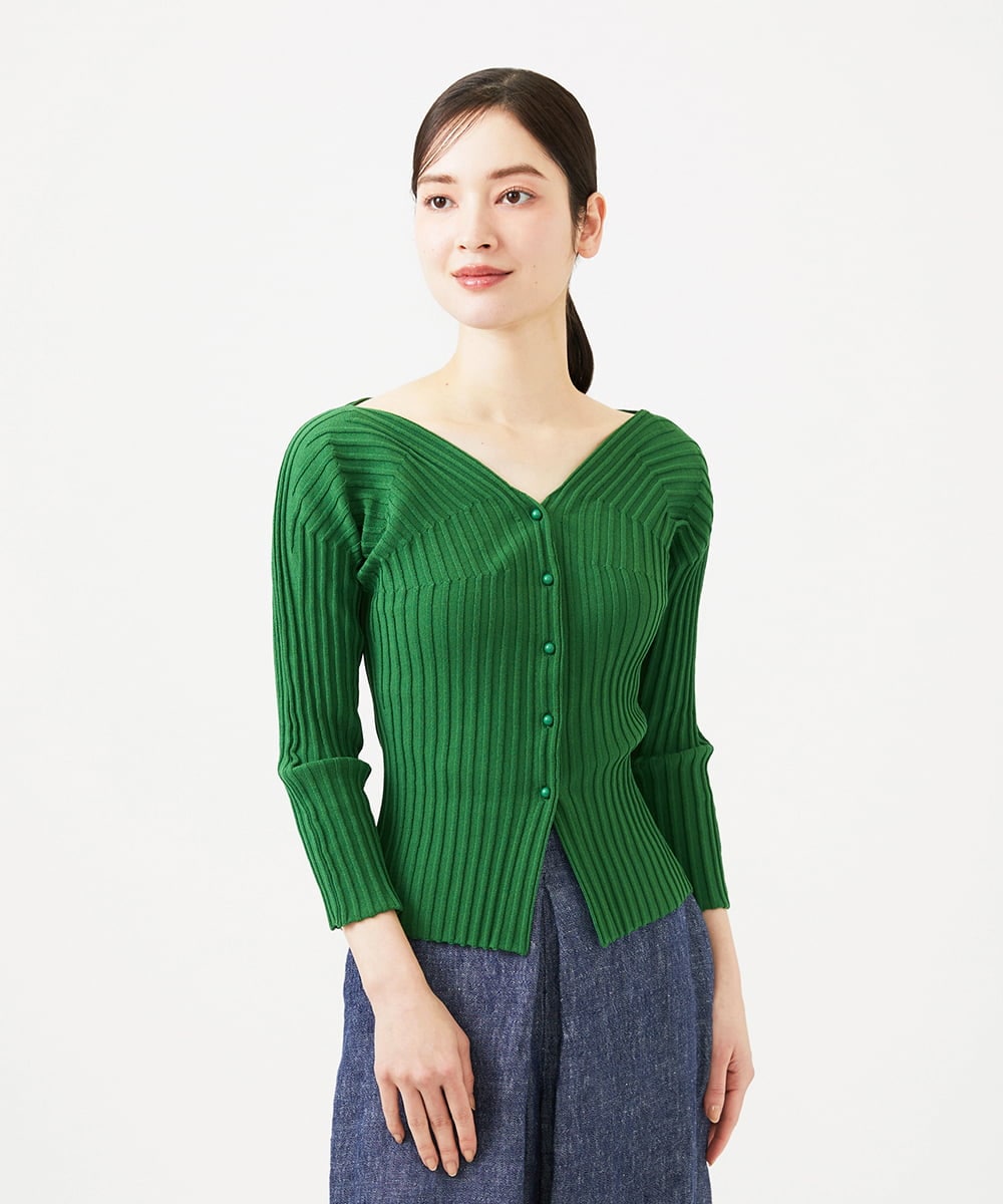 GBFGD31360 Sybilla(シビラ) ハートモチーフリブカーディガン グリーン