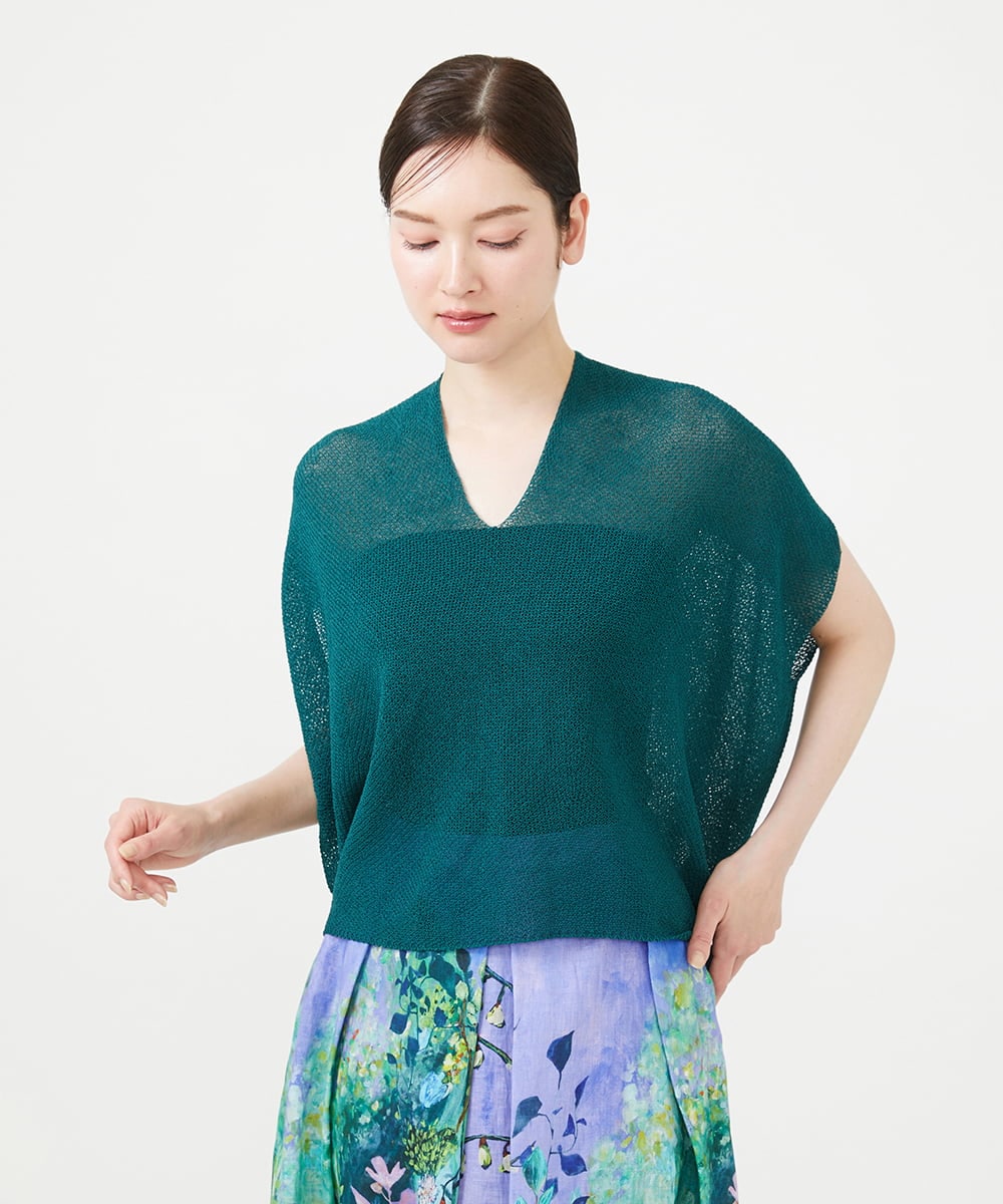 GBFHD30270 Sybilla(シビラ) ペーパーヤーンVネックフォルムニット グリーン