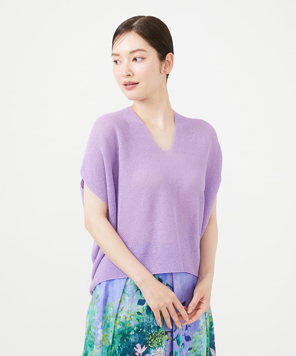 GBFHD30270 Sybilla(シビラ) ペーパーヤーンVネックフォルムニット ラベンダー