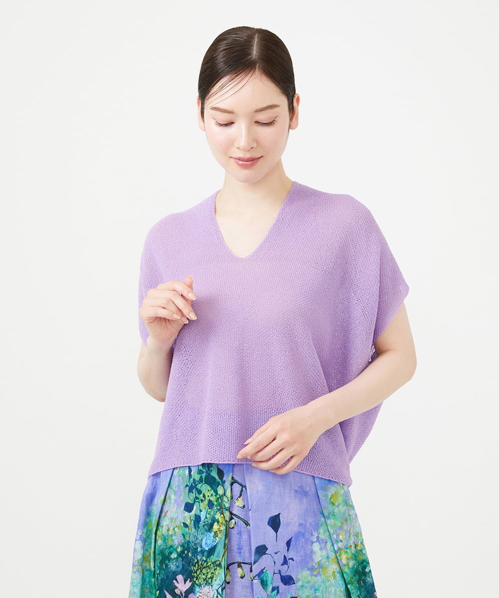 GBFHD30270 Sybilla(シビラ) ペーパーヤーンVネックフォルムニット ラベンダー
