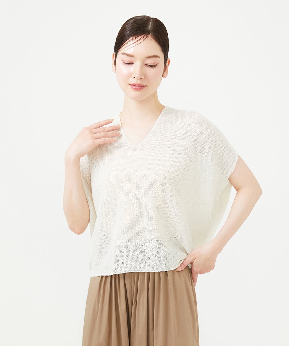 GBFHD30270 Sybilla(シビラ) ペーパーヤーンVネックフォルムニット アイボリー