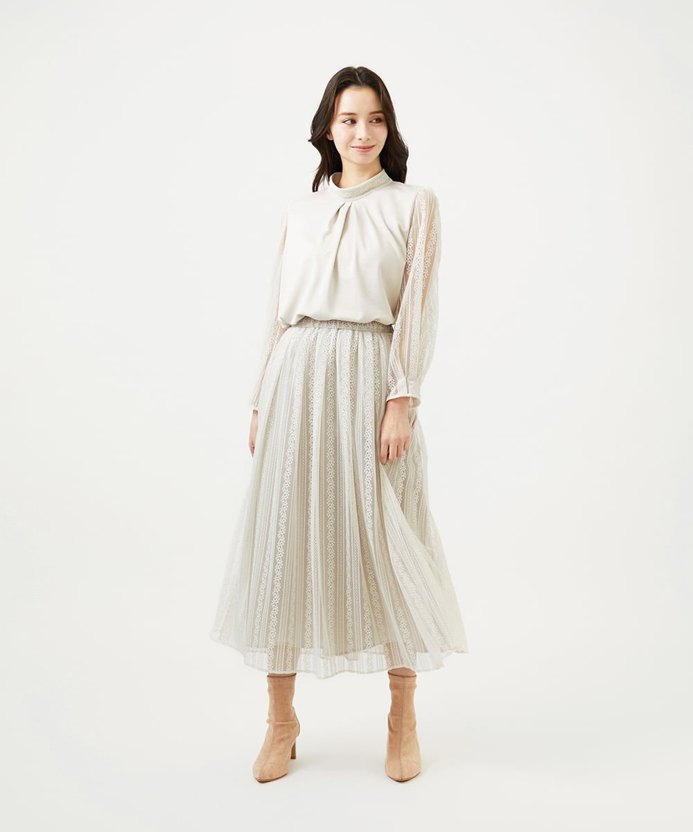 GBHAF32400 Sybilla(シビラ) ストライプレーススカート ライトベージュ