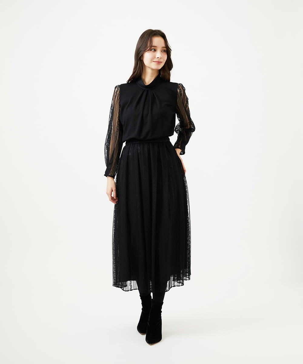 GBHAF32400 Sybilla(シビラ) ストライプレーススカート ブラック