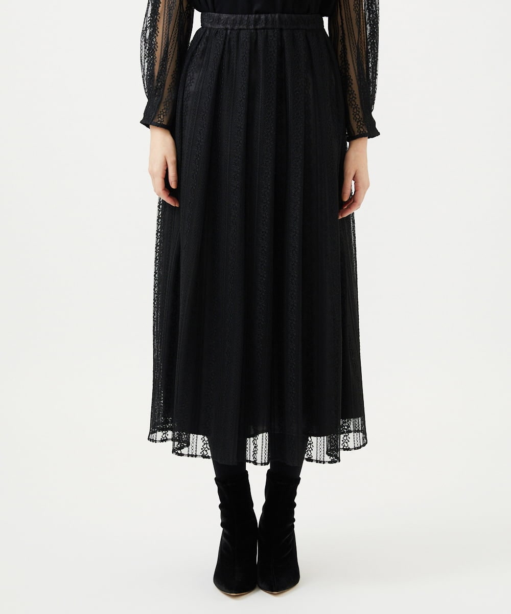 GBHAF32400 Sybilla(シビラ) ストライプレーススカート ブラック