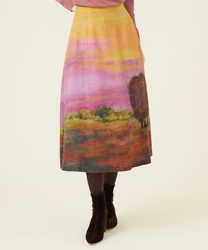 GBHAV02690 Sybilla サンセットプリント刺繍ウールスカート
