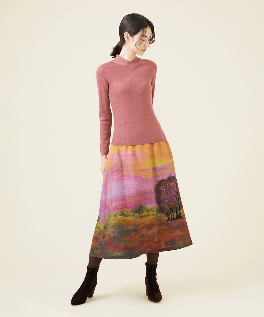 サンセットプリント刺繍ウールスカート(ミモレ丈スカート) | Sybilla(シビラ)｜イトキンオンラインストア