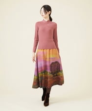 GBHAV02690 Sybilla(シビラ) サンセットプリント刺繍ウールスカート ピンク